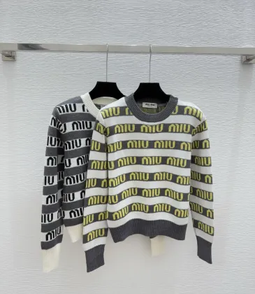 Miu Miu Women's Striped Logo Knit Sweater  Featuring Bold Miu Miu Intarsia Pattern and Comfortable Crew Neckline #A56342