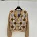Prada Women's Argyle Cropped Cardigan with V-Neck and Button Front #A54566