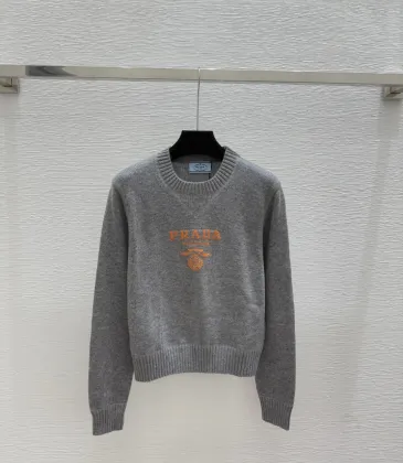 Prada Women's Knitted Sweater Classic Grey Style with Orange Logo Embroidery for Luxury Fashion Fans #A56289 Prada Women's Knitted Sweater Classic Grey Style with Orange Logo Embroidery for Luxury Fashion Fans #A56289