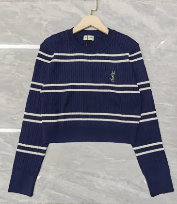 Saint Laurent Women's Wool Striped Knit Sweater with YSL Cassandre Logo #A54576