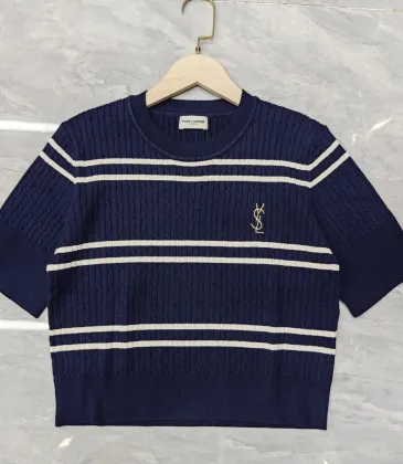 Saint Laurent Women's Wool Striped Knit Sweater with YSL Cassandre Logo #A54577