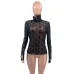 YSL European and American women's cross-border Amazon sexy see-through high-neck long-sleeved flocked high-quality top T-shirt #A64626