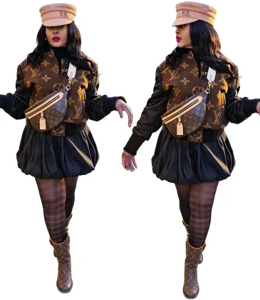 LV Chic Monogram Print Cropped Baseball Jacket #A62500 LV Chic Monogram Print Cropped Baseball Jacket #A62500