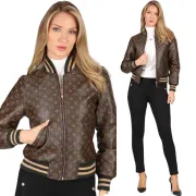 LV Designer Chic Monogram Print Cropped Baseball Jacket #A62501 LV Designer Chic Monogram Print Cropped Baseball Jacket #A62501