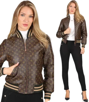 LV Designer Chic Monogram Print Cropped Baseball Jacket #A62501 LV Designer Chic Monogram Print Cropped Baseball Jacket #A62501