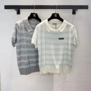 MIUMIU Monogram Knit Short Sleeve Crew Neck Blouse #A63661