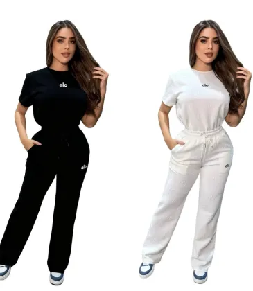Alo Yoga Women's Loungewear Sets  Signature Logo Design in Black   White with Comfortable Fit for Active Fashionistas #A57323