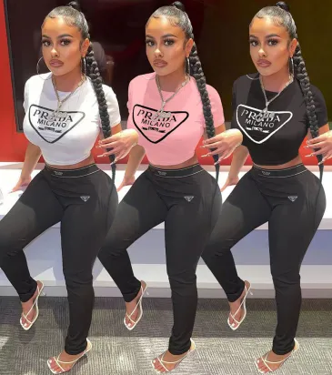 Prada Two-piece set including a new cross-border European and American independent website high street fashion brand letter-printed short-sleeved T-shirt and long pants #A64627