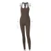 Women's spring and summer 2021 new knitted solid color high waist tight sports Yoga one-piece pants Dresses #999902420